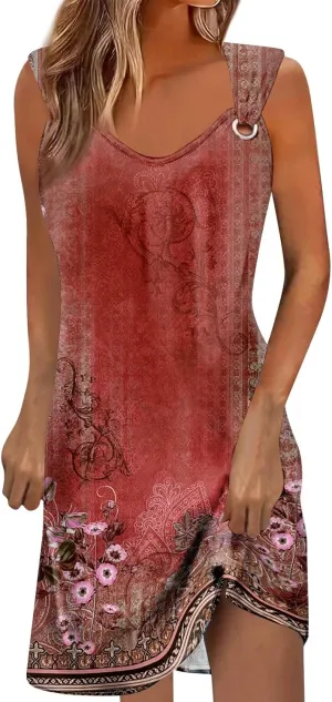 Boho Dresses for Women 2025 Summer Floral Print Slip Dress Ruched Going Out Mini Dress Sleeveless Beach Sundress