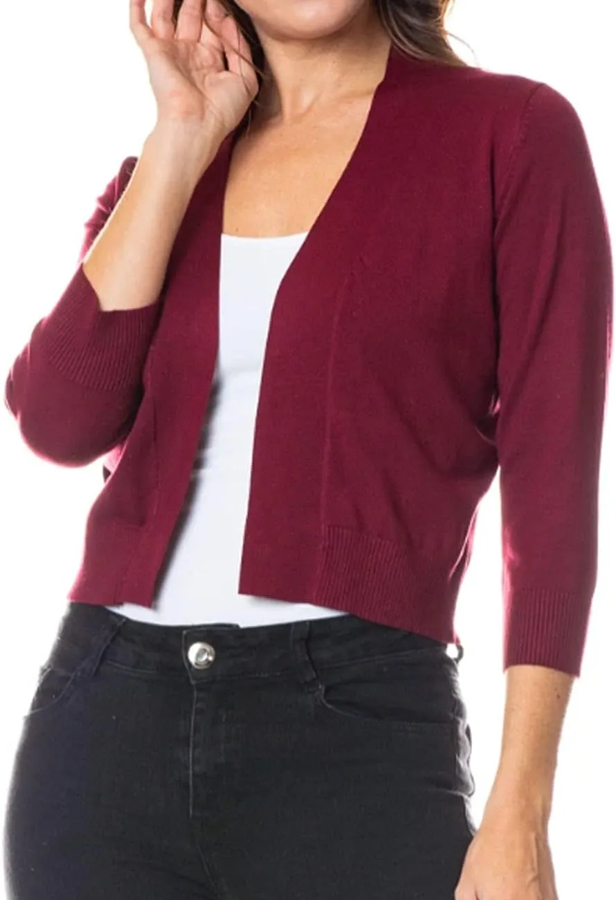 Bolero Cropped Cardigans Shrugs for Women - 3/4 Sleeve Open Front Cover up for Dresses