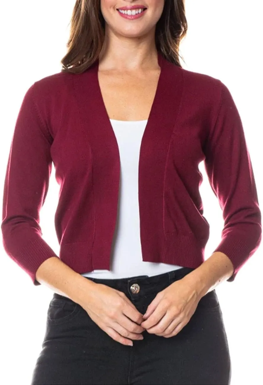 Bolero Cropped Cardigans Shrugs for Women - 3/4 Sleeve Open Front Cover up for Dresses