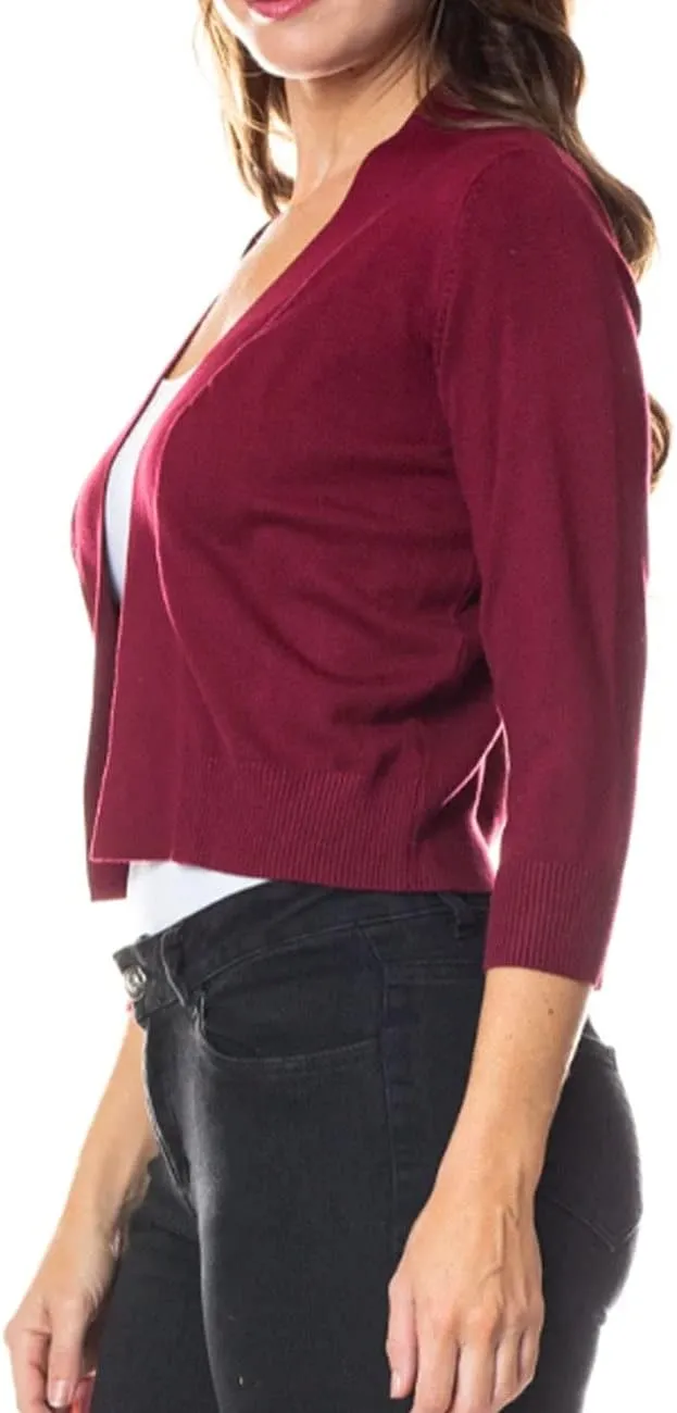 Bolero Cropped Cardigans Shrugs for Women - 3/4 Sleeve Open Front Cover up for Dresses