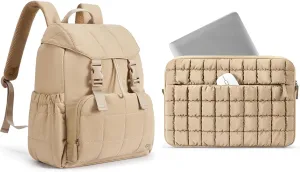 BOSTANTEN 15.6-Inch Laptop Khaki Backpack, Along with a Khaki Puffy Laptop Sleeve for MacBook Air 13-Inch M3 (2024 Model).