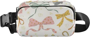 Bows Beige Pink Fanny Pack for Women Men Crossbody Belt Bag Fashion Waist Packs Purse with Adjustable Strap Waist Pouch for Outdoors Shopping Traveling