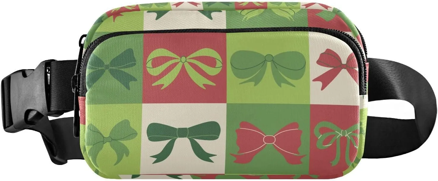 Bows Green Red Fanny Pack for Women Men Crossbody Belt Bag Fashion Waist Packs Purse with Adjustable Strap Travel Chest Bag for Shopping Traveling