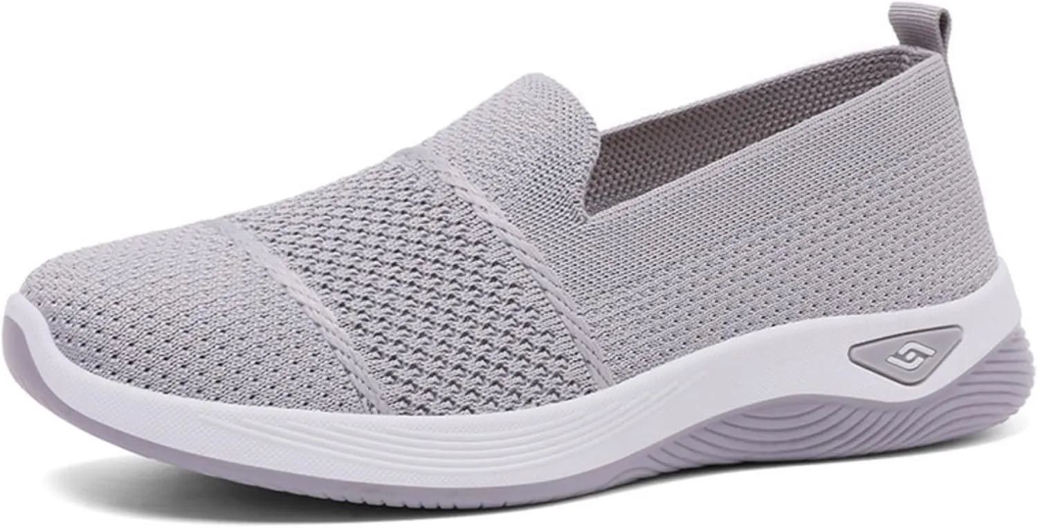 Canbebig Walking Shoes Women Woven Orthopedic Breathable Soft Shoes Hands Free Slip on Sneakers with Arch Support Breathable Nurse Shoe for Work Travel