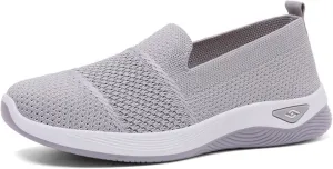 Canbebig Walking Shoes Women Woven Orthopedic Breathable Soft Shoes Hands Free Slip on Sneakers with Arch Support Breathable Nurse Shoe for Work Travel