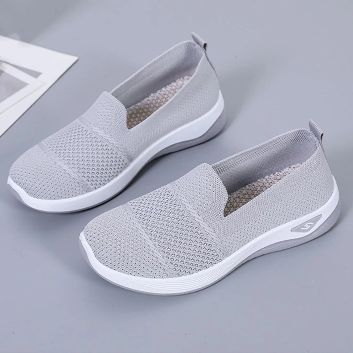 Canbebig Walking Shoes Women Woven Orthopedic Breathable Soft Shoes Hands Free Slip on Sneakers with Arch Support Breathable Nurse Shoe for Work Travel