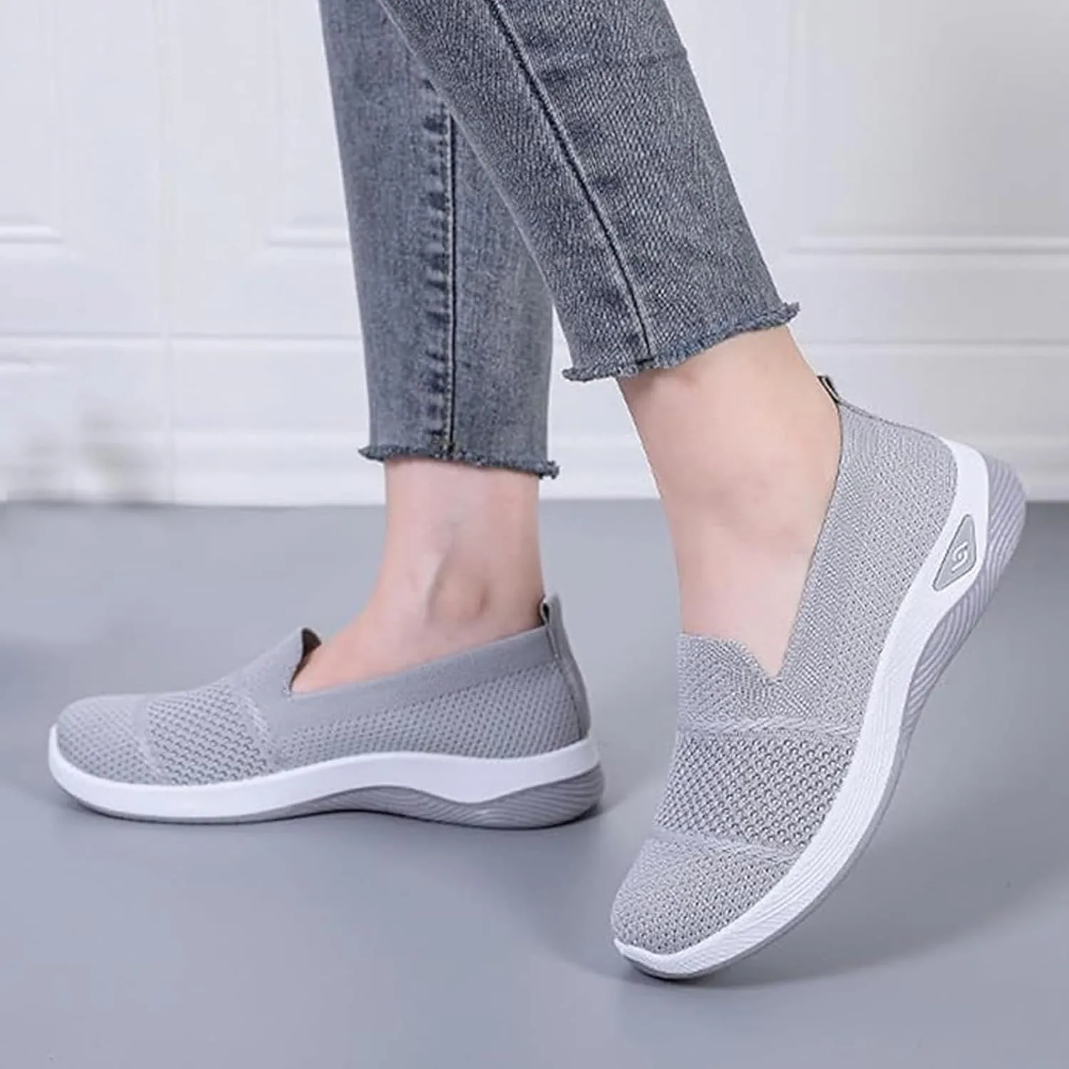 Canbebig Walking Shoes Women Woven Orthopedic Breathable Soft Shoes Hands Free Slip on Sneakers with Arch Support Breathable Nurse Shoe for Work Travel