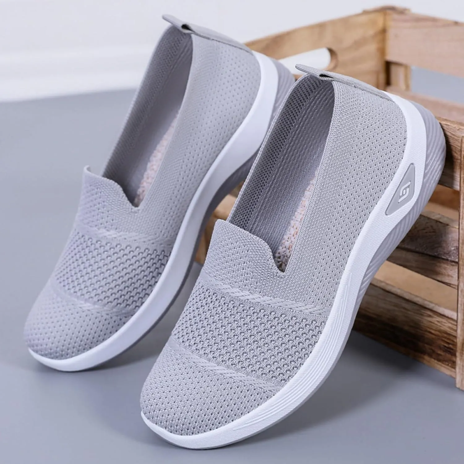 Canbebig Walking Shoes Women Woven Orthopedic Breathable Soft Shoes Hands Free Slip on Sneakers with Arch Support Breathable Nurse Shoe for Work Travel