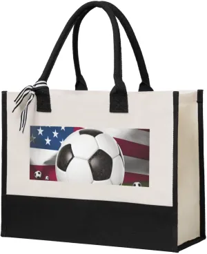 Canvas Tote Bag for Women Beach Tote Purse Reusable Grocery Bag Soccer USA American Flag Aesthetic Shopping Bags