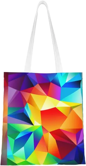 Canvas Tote Bag for Women Shoulder Tote Purse Reusable Grocery Bag Rainbow Geometric Aesthetic Shopping Bags