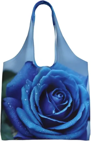 Canvas Tote Bag for Women Shoulder Tote Purse Reusable Grocery Bag Romantic Blue Rose Aesthetic Shopping Bags