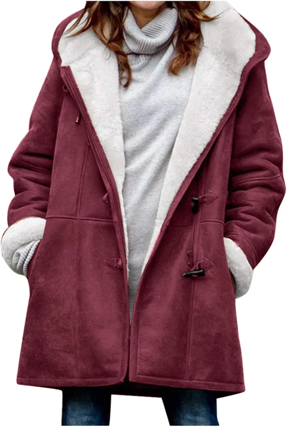 Cardigans for Women Plus Size Loose Fit Fashion Solid Color Jacket Sherpa Lined Fuzzy Fleece Hooded Trench Soft Coats