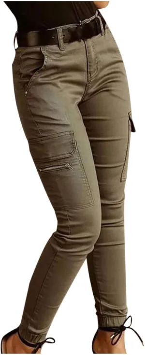 Cargo Leggings with Pockets for Women Casual Skinny Pockets High Waist Pants Stretch Bound Feet Ripstop Cargo Trouser
