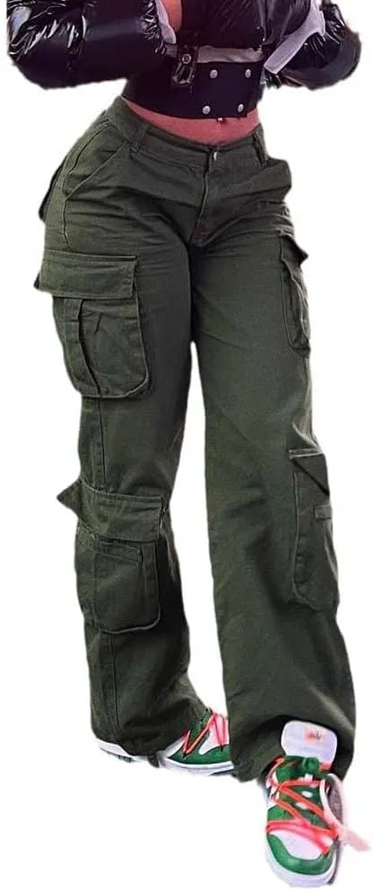 Cargo Pants Army Green Loose Jeans Women's Street Wear Vintage Denim Trousers Casual High Waist Straight Pocket