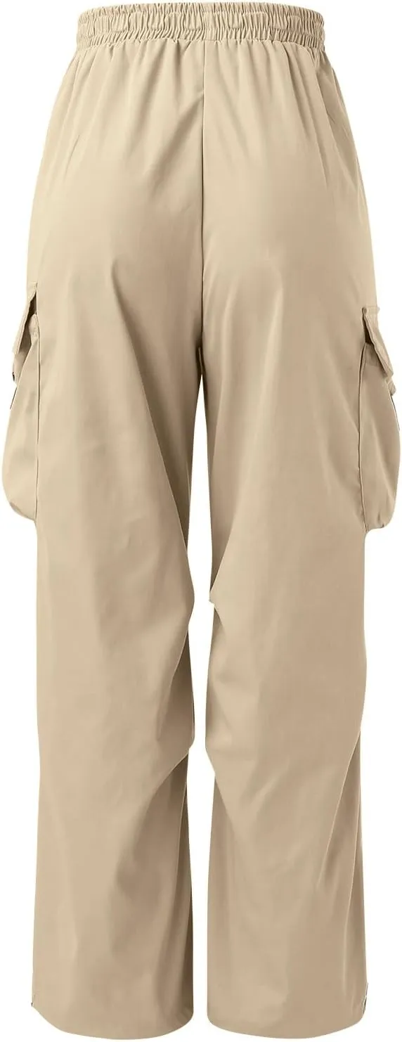 Cargo Pants Men Loose Fit Wide Leg Casual Joggers Elastic Waist Drawstring Outdoor Pants with Pockets
