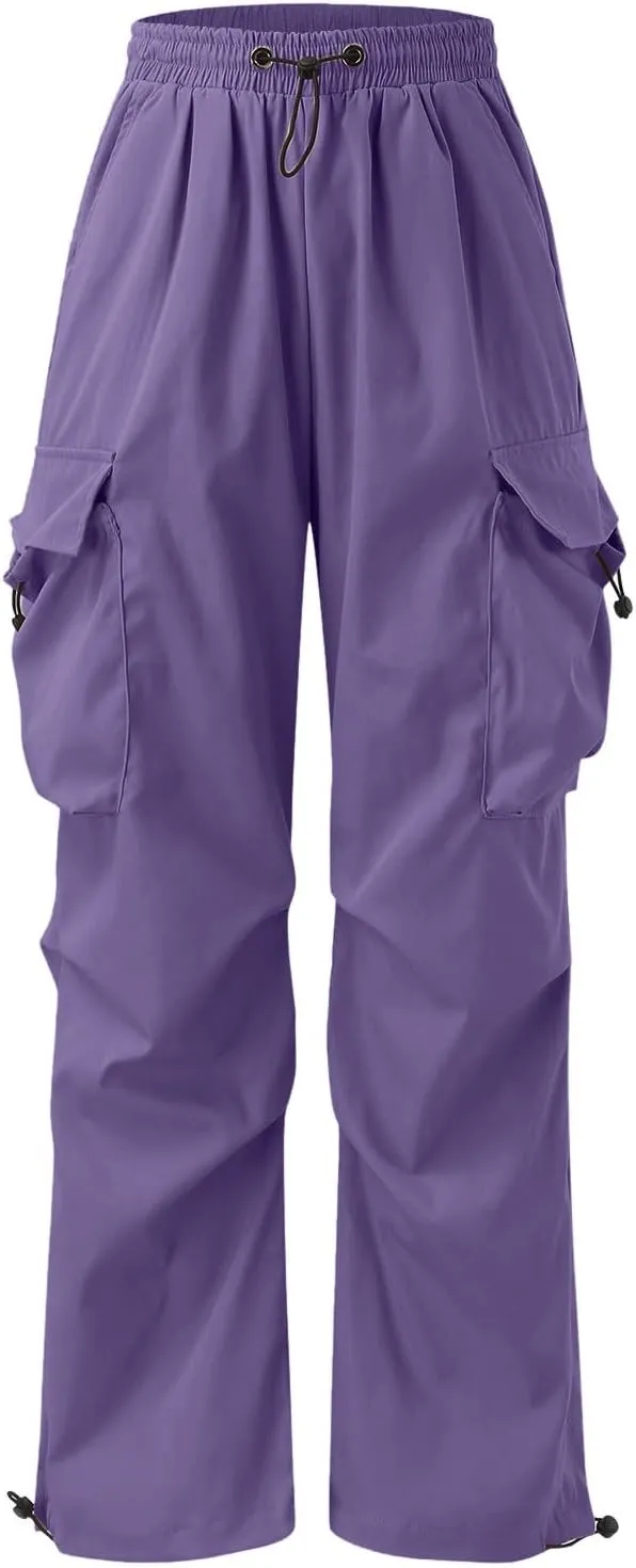 Cargo Pants Men Loose Fit Wide Leg Casual Joggers Elastic Waist Drawstring Outdoor Pants with Pockets