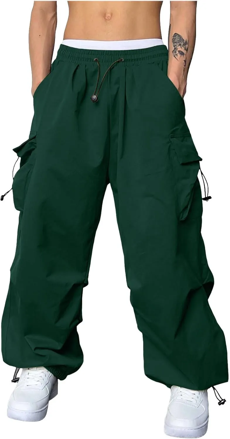 Cargo Pants Men Loose Fit Wide Leg Casual Joggers Elastic Waist Drawstring Outdoor Pants with Pockets