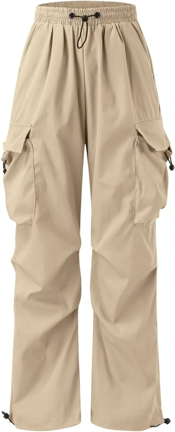 Cargo Pants Men Loose Fit Wide Leg Casual Joggers Elastic Waist Drawstring Outdoor Pants with Pockets
