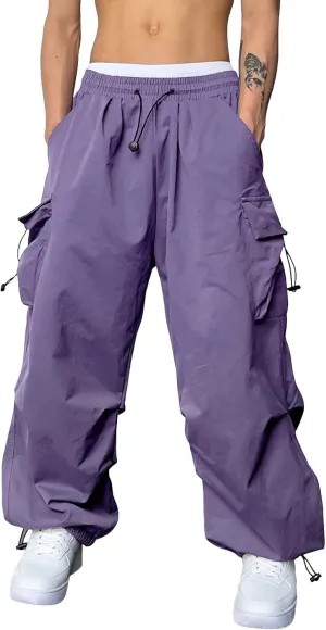 Cargo Pants Men Loose Fit Wide Leg Casual Joggers Elastic Waist Drawstring Outdoor Pants with Pockets