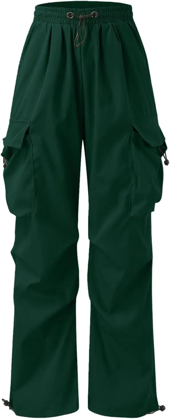 Cargo Pants Men Loose Fit Wide Leg Casual Joggers Elastic Waist Drawstring Outdoor Pants with Pockets