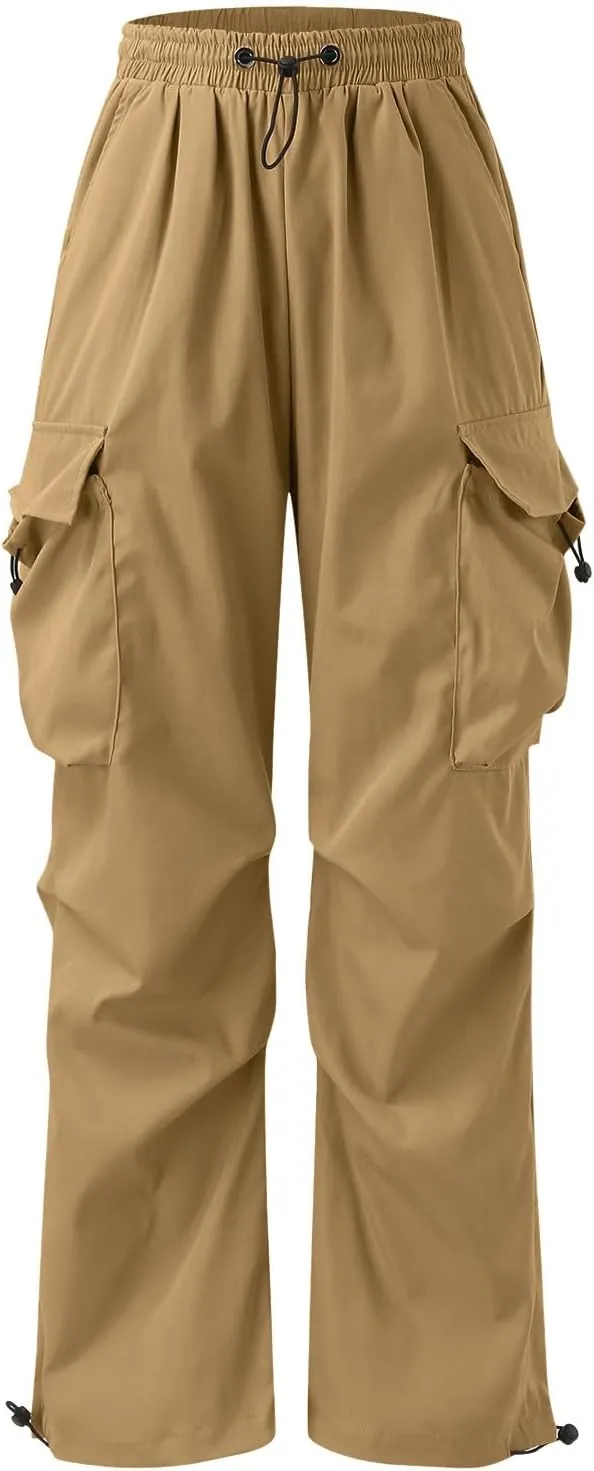 Cargo Pants Men Loose Fit Wide Leg Casual Joggers Elastic Waist Drawstring Outdoor Pants with Pockets