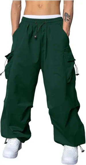 Cargo Pants Men Loose Fit Wide Leg Casual Joggers Elastic Waist Drawstring Outdoor Pants with Pockets