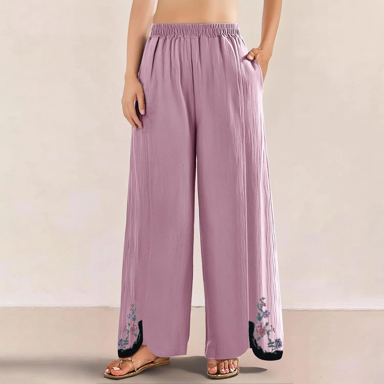 Casual Dress Pants for Women Loose High Waisted Cotton Linen Pants Summer Vacation Loose Slacks Comfy Long Trousers