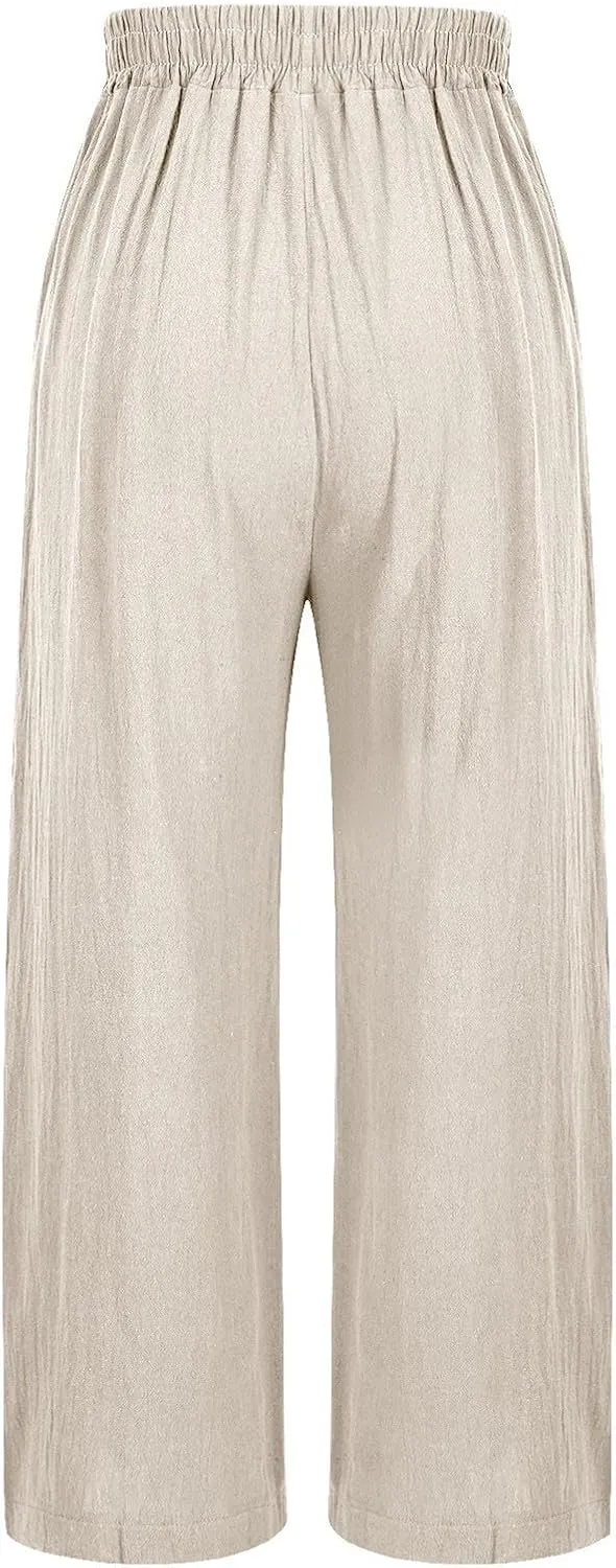 Casual Dress Pants for Women Loose High Waisted Cotton Linen Pants Summer Vacation Loose Slacks Comfy Long Trousers