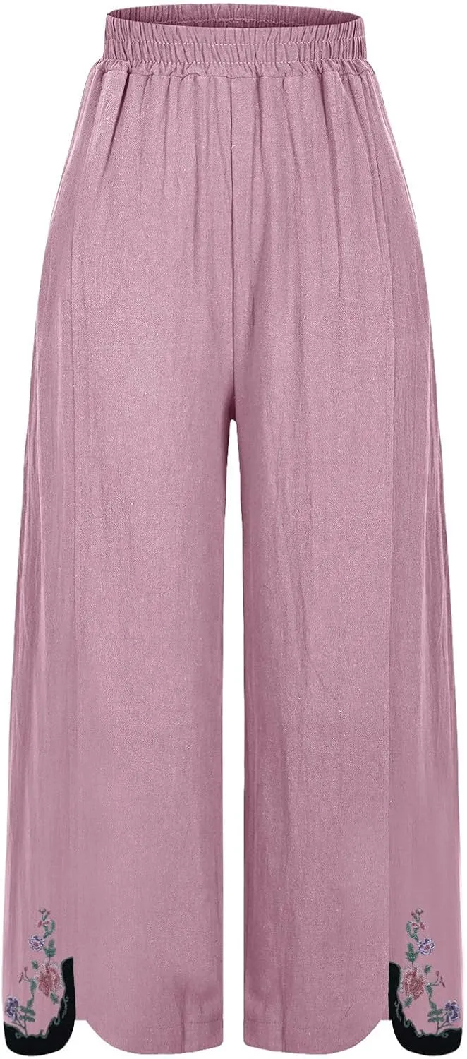Casual Dress Pants for Women Loose High Waisted Cotton Linen Pants Summer Vacation Loose Slacks Comfy Long Trousers