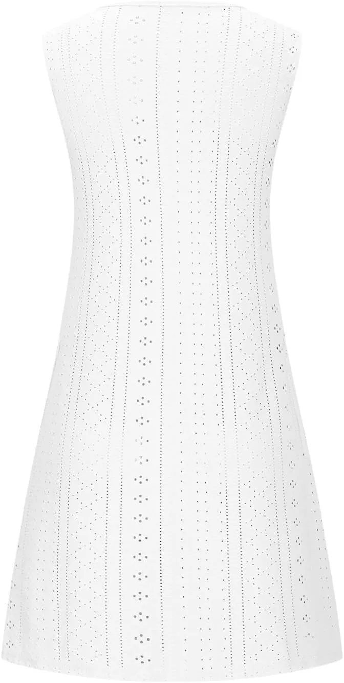 Casual Eyelet Dresses for Women Sleeveless Flowy Tank Dress with Pocket Summer Beach Sundress Vacation Outfits 2025