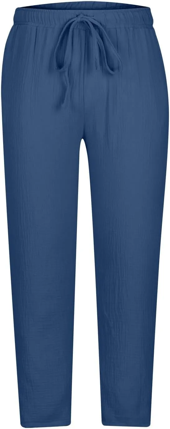 Casual Pants for Mens Linen Pants Drawstring Beach Trousers Relaxed-Fit Yoga Pants Summer Elastic Waist Pants