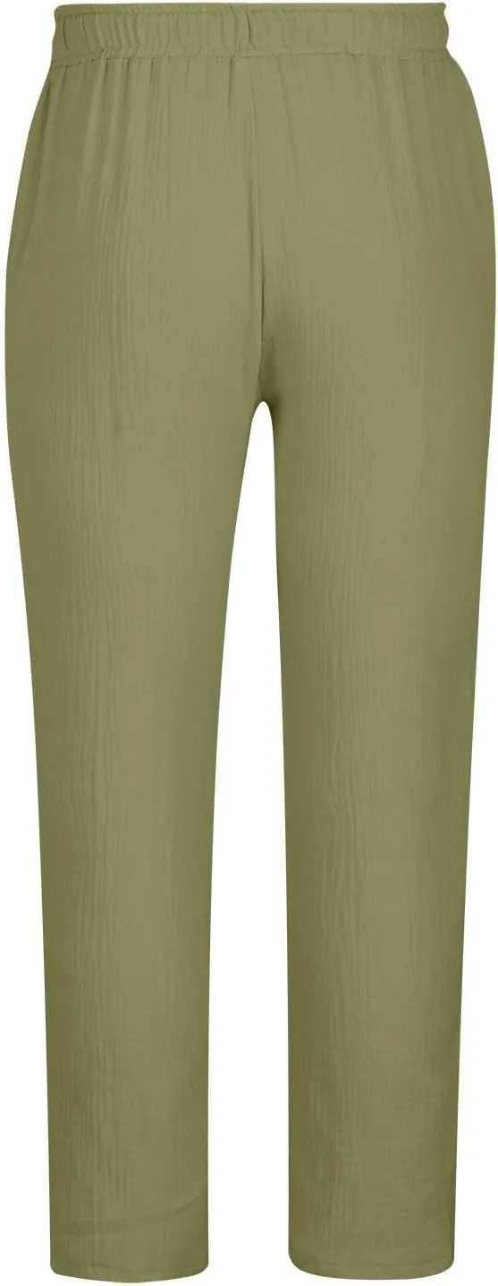 Casual Pants for Mens Linen Pants Drawstring Beach Trousers Relaxed-Fit Yoga Pants Summer Elastic Waist Pants