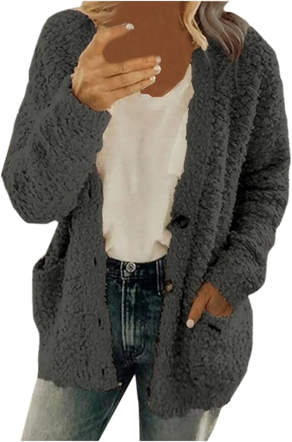 Ceboyel Women Sherpa Fleece Jacket Shearling Teddy Coats Fuzzy Casual Cardigan Trendy Winter Outerwear Outfits 2023