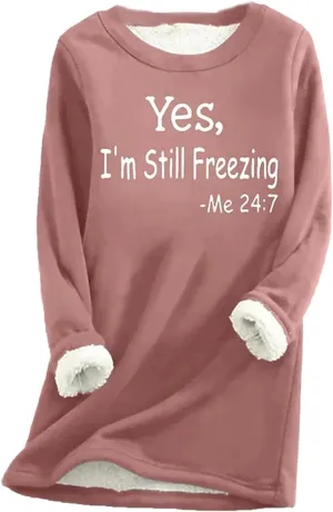 Ceboyel Womens Fleece Sweatshirts 2023 Sherpa Lined Pullover Shirts Funny Cute Sweater Tops Warm Winter Loungewear Clothes