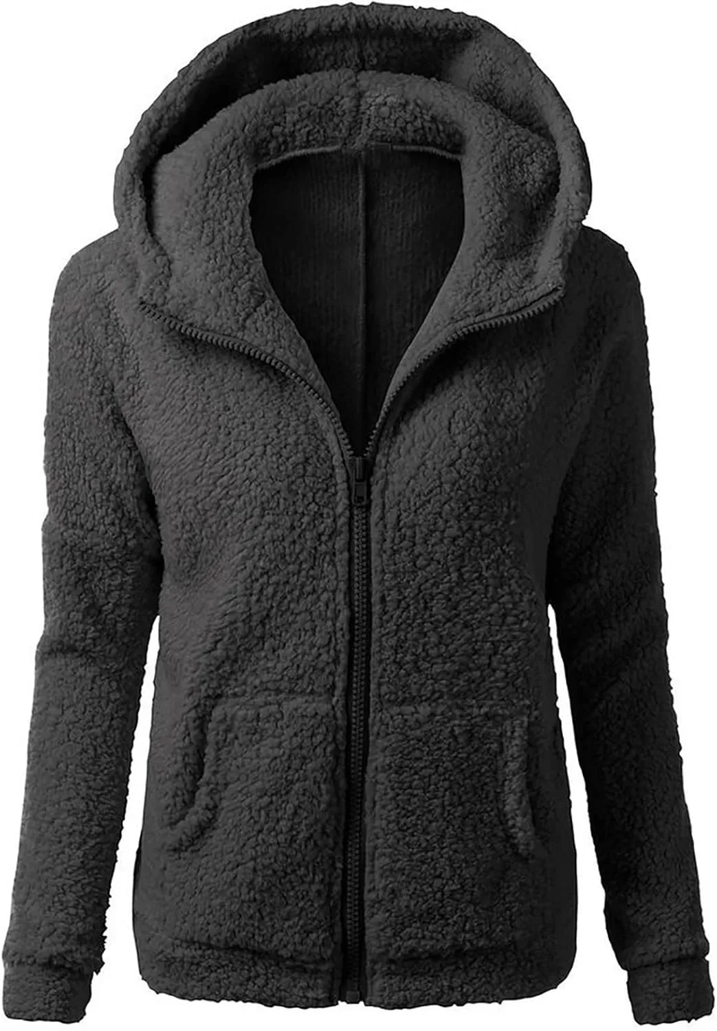 Ceboyel Womens Fleece Zip Up Jacket With Hood Sherpa Teddy Winter Coat Fuzzy Shearling Hoodie Trendy 2023 Outerwear Clothing