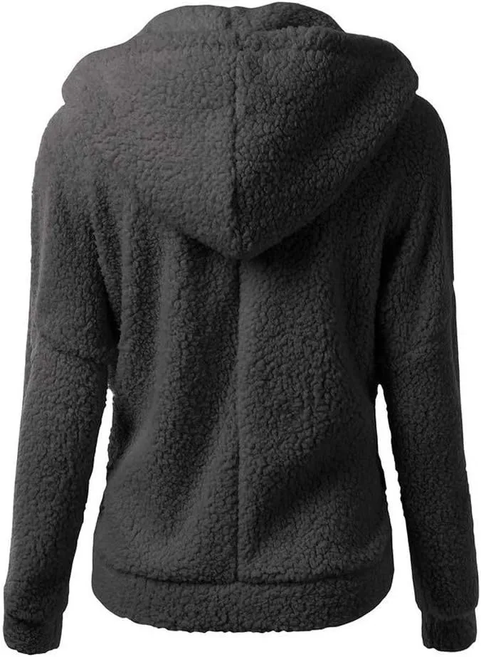 Ceboyel Womens Fleece Zip Up Jacket With Hood Sherpa Teddy Winter Coat Fuzzy Shearling Hoodie Trendy 2023 Outerwear Clothing