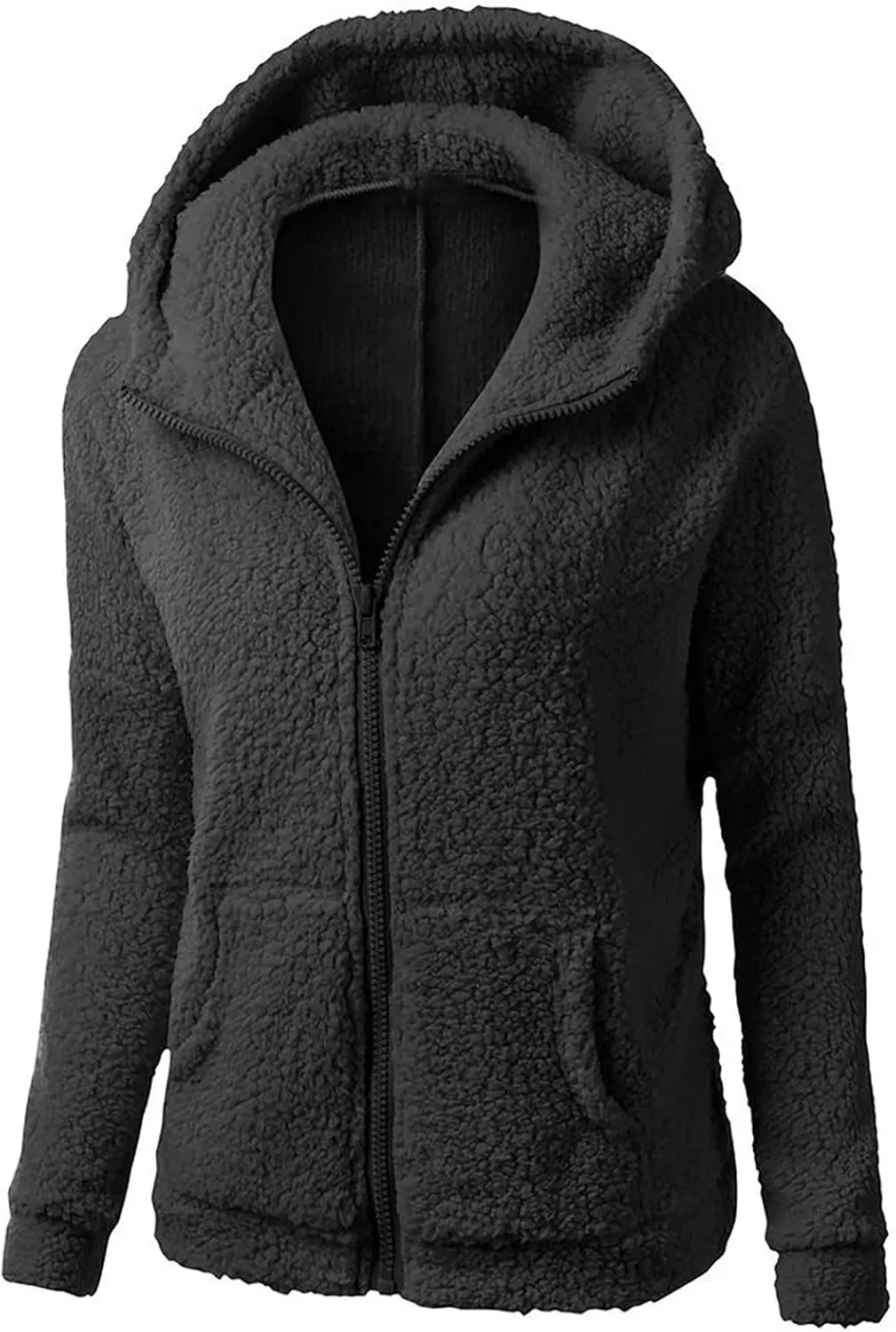 Ceboyel Womens Fleece Zip Up Jacket With Hood Sherpa Teddy Winter Coat Fuzzy Shearling Hoodie Trendy 2023 Outerwear Clothing