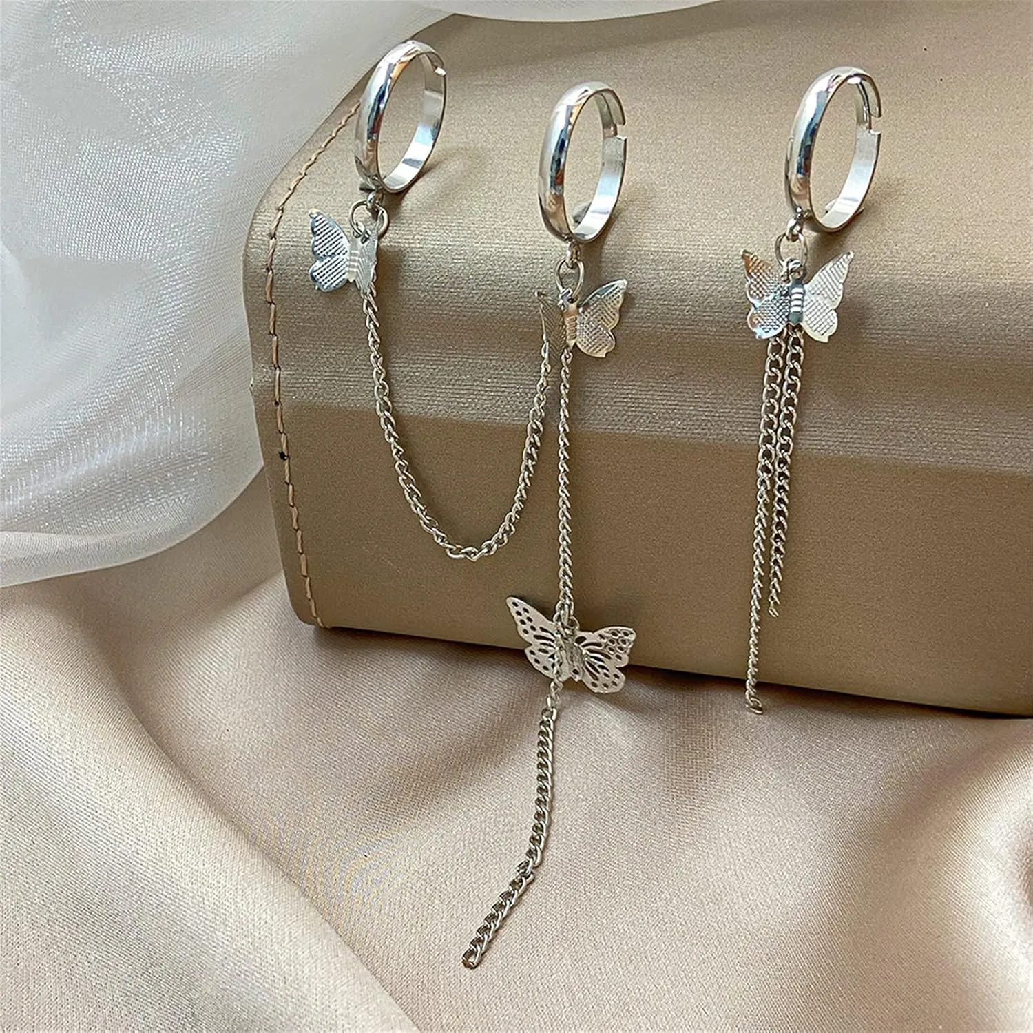 Chain Combinations Anniversary Ring Set Adjustable Opening Rings Exquisite Butterflies Eternal Ring for Women