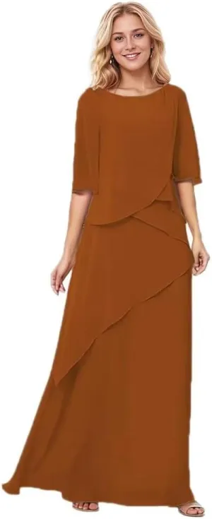 Chiffon Half Sleeve Mother of The Bride Dress for Wedding Ruffles Wedding Guest Dress A Line Formal Party Gown