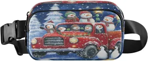 Christmas Penguin Snowman Blue Fanny Pack for Women Men Crossbody Belt Bag Fashion Waist Packs Purse with Adjustable Strap Waist Pouch for Outdoors Workout Travel