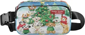 Christmas Puppy Dog Green Fanny Pack for Women Men Crossbody Belt Bag Fashion Waist Packs Purse with Adjustable Strap Waist Pouch for Outdoors Workout Travel