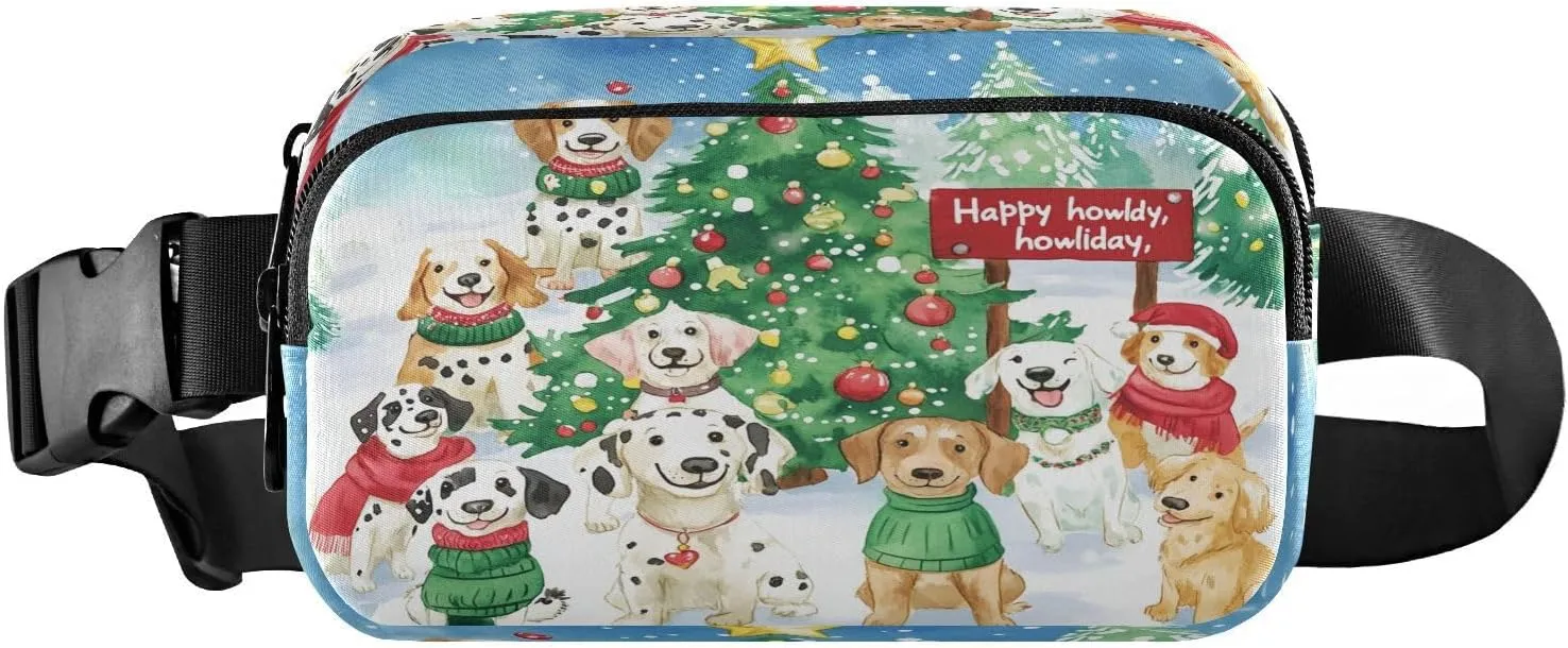 Christmas Puppy Dog Green Fanny Pack for Women Men Crossbody Belt Bag Fashion Waist Packs Purse with Adjustable Strap Waist Pouch for Outdoors Workout Travel