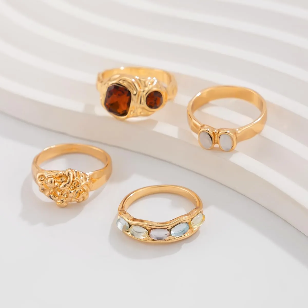 Chunky Gold & Silver Rings Set - Adjustable Thick Statement Rings for Women