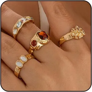 Chunky Gold & Silver Rings Set - Adjustable Thick Statement Rings for Women