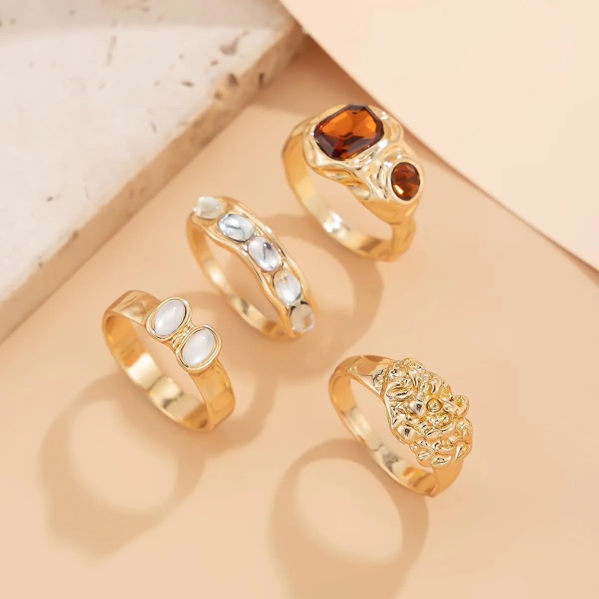 Chunky Gold & Silver Rings Set - Adjustable Thick Statement Rings for Women