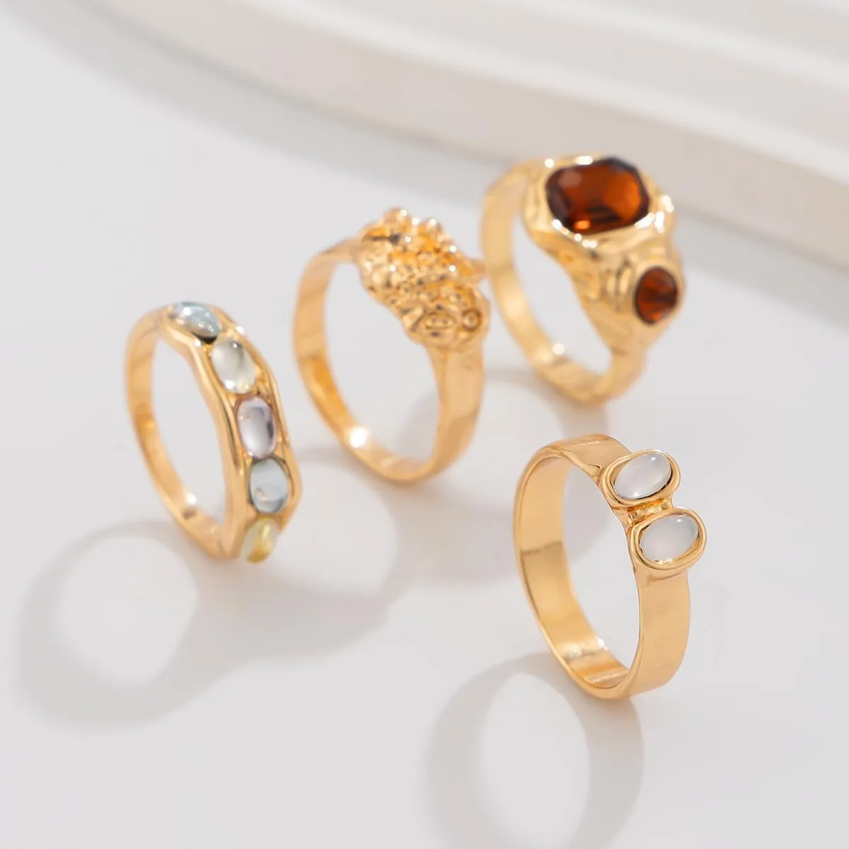 Chunky Gold & Silver Rings Set - Adjustable Thick Statement Rings for Women