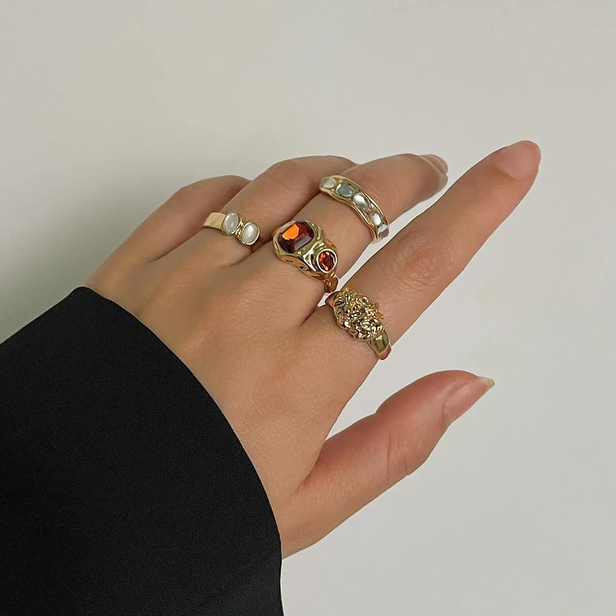 Chunky Gold & Silver Rings Set - Adjustable Thick Statement Rings for Women