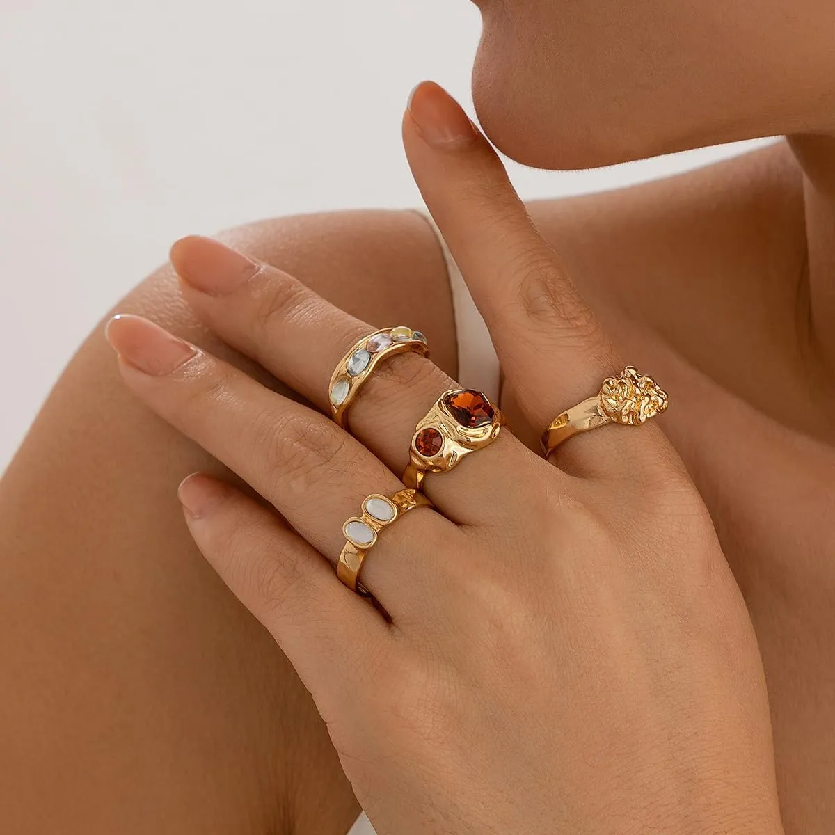 Chunky Gold & Silver Rings Set - Adjustable Thick Statement Rings for Women