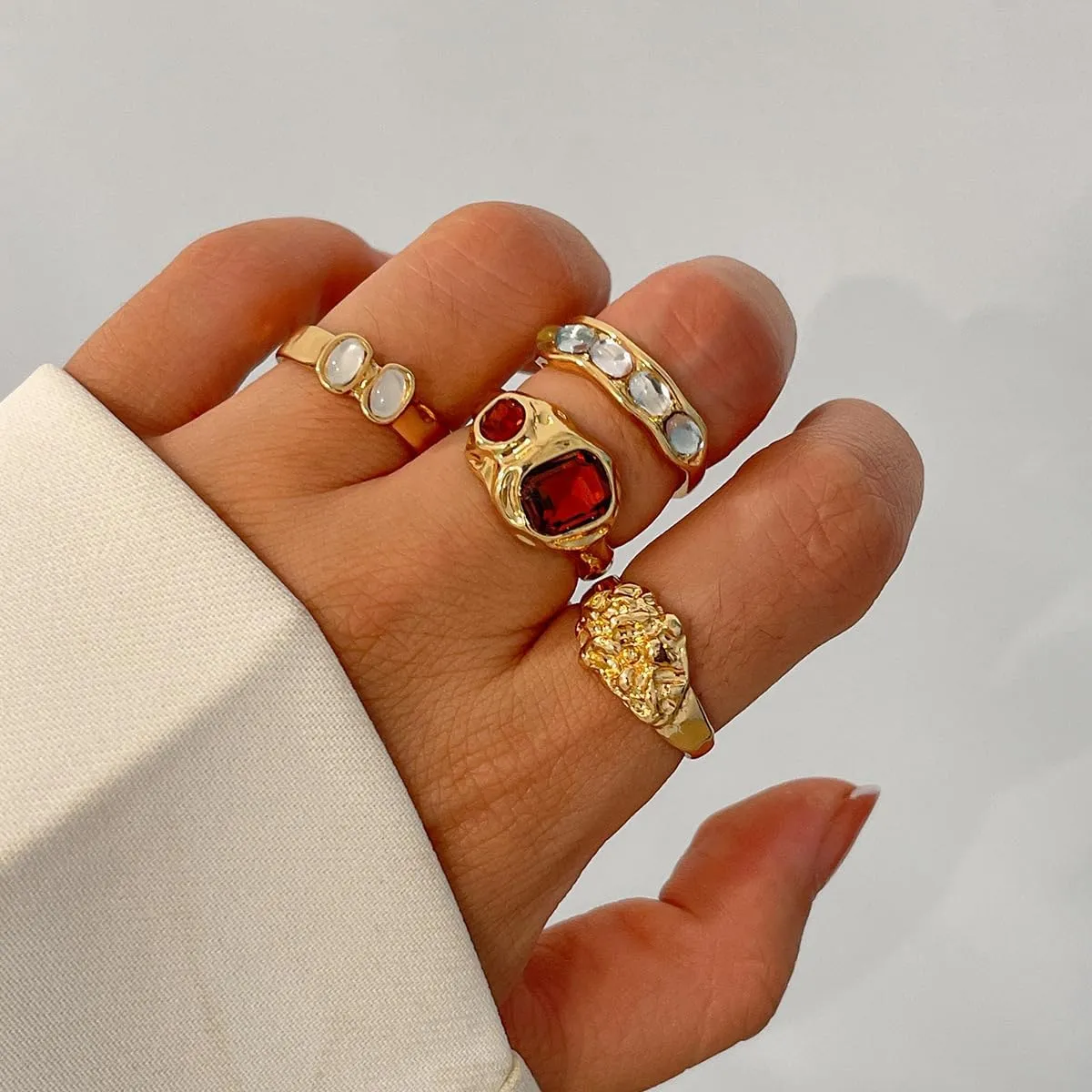 Chunky Gold & Silver Rings Set - Adjustable Thick Statement Rings for Women