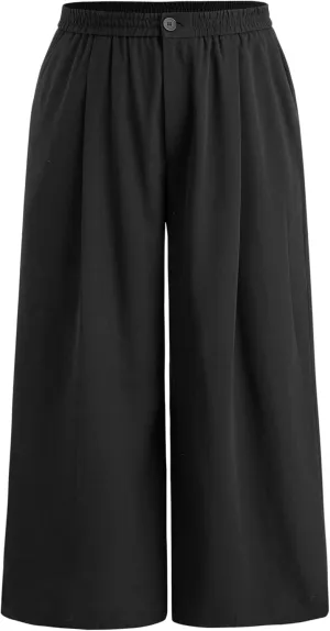 CIDER Solid High Waist Pleated Wide Leg Trousers Curve & Plus